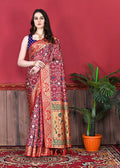 Lorenvalley Fashion Soft Paithani Silk Saree With Patola Print And Contrast Border & Printed Blouse - Mutlicolor