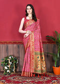 Lorenvalley Fashion Soft Paithani Silk Saree With Patola Print And Contrast Border & Printed Blouse - Mutlicolor