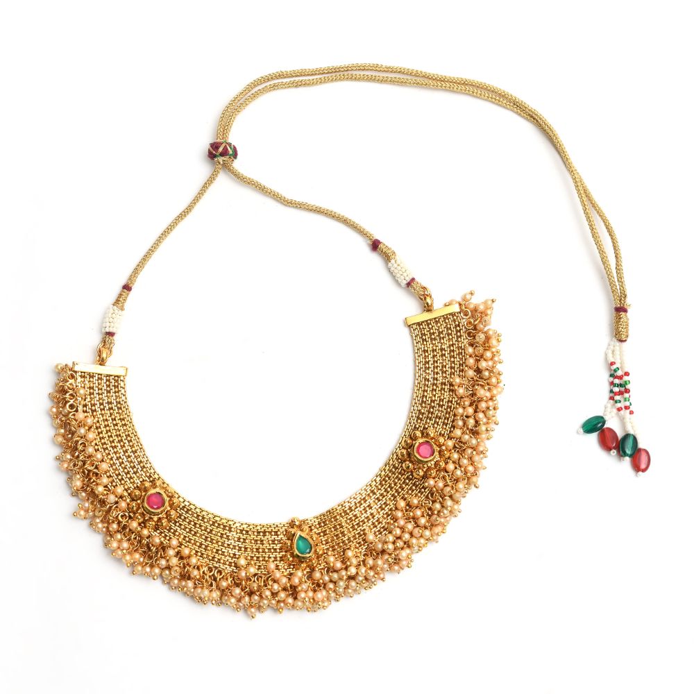 Mominos Fashion Johar Kamal Gold-Plated Brass Finish Stone/Beads Choker For Women (Golden) - Distacart