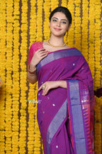Very Much Indian Rajsi - Handloom Pure Cotton Paithani With Radha Krishna Pallu - Dual Tone Purple - Distacart