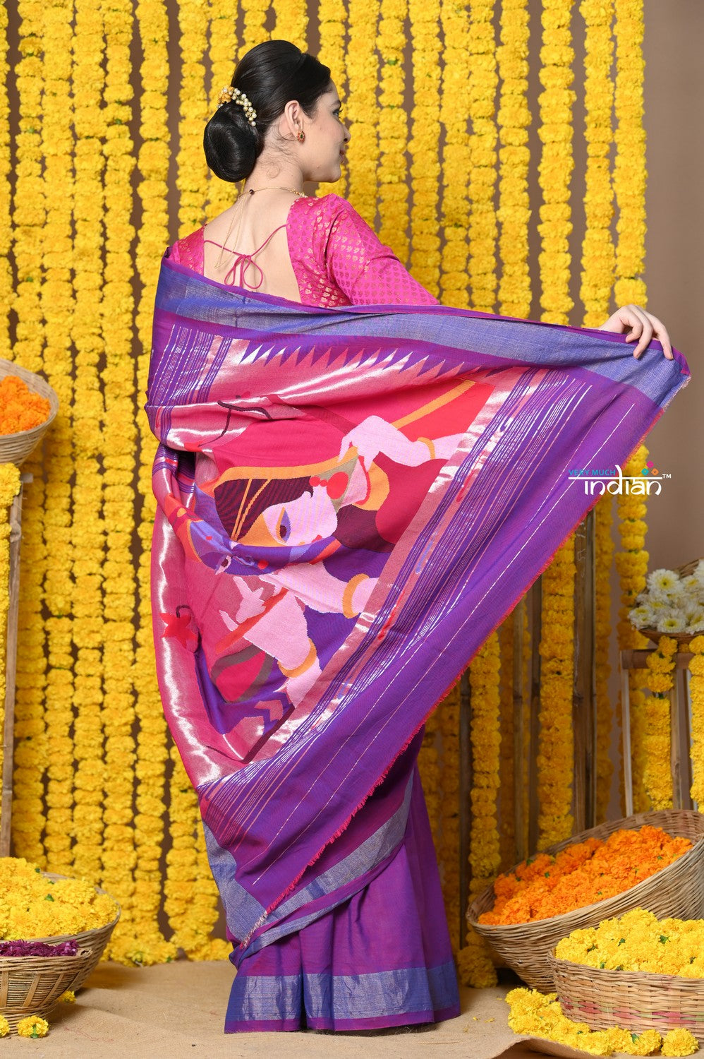 Very Much Indian Rajsi - Handloom Pure Cotton Paithani With Radha Krishna Pallu - Dual Tone Purple - Distacart