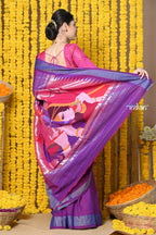Very Much Indian Rajsi - Handloom Pure Cotton Paithani With Radha Krishna Pallu - Dual Tone Purple - Distacart