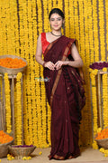 Very Much Indian Rajsi - Designed by VMI! High Quality Mul Cotton Handloom Woven Saree With Sleek Border in Maroon - Distacart