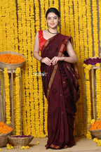 Very Much Indian Rajsi - Designed by VMI! High Quality Mul Cotton Handloom Woven Saree With Sleek Border in Maroon - Distacart