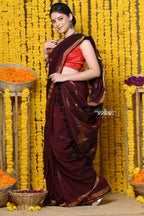 Very Much Indian Rajsi - Designed by VMI! High Quality Mul Cotton Handloom Woven Saree With Sleek Border in Maroon - Distacart