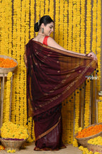 Very Much Indian Rajsi - Designed by VMI! High Quality Mul Cotton Handloom Woven Saree With Sleek Border in Maroon - Distacart