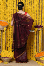 Very Much Indian Rajsi - Designed by VMI! High Quality Mul Cotton Handloom Woven Saree With Sleek Border in Maroon - Distacart