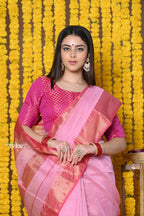 Very Much Indian Rajsi - Handloom Ari Checks Cotton Silk Saree with Golden Border in Pink