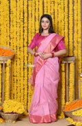 Very Much Indian Rajsi - Handloom Ari Checks Cotton Silk Saree with Golden Border in Pink