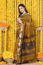 Very Much Indian Rajsi - Handloom Ari Checks Cotton Silk Saree with Golden Border in Yellow