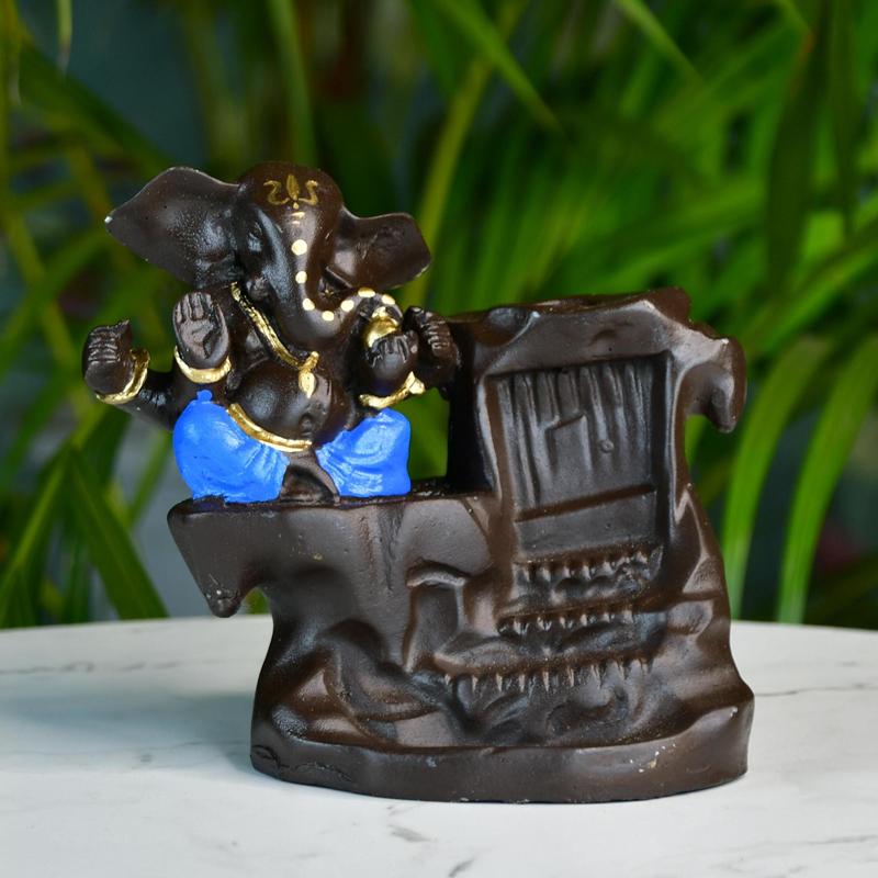 Artisan Blue Ganesh Smoke Fountain Tabletop Decor by Sowpeace / Unique Home Showpiece - Distacart