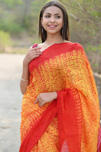 Very Much Indian Pure Matka Silk Handloom Jamdhani with Shibori Tie & Dye (with Silk Mark) - yellow
