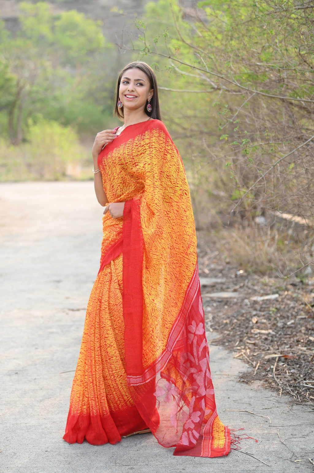 Very Much Indian Pure Matka Silk Handloom Jamdhani with Shibori Tie & Dye (with Silk Mark) - yellow