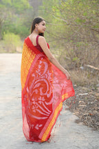 Very Much Indian Pure Matka Silk Handloom Jamdhani with Shibori Tie & Dye (with Silk Mark) - yellow