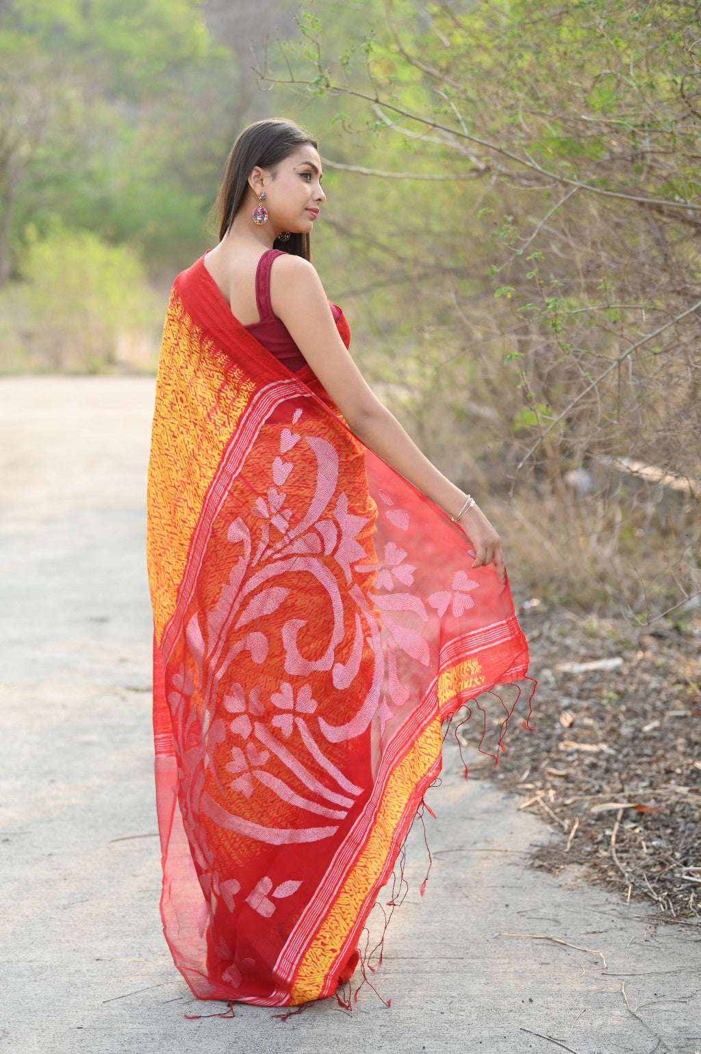 Very Much Indian Pure Matka Silk Handloom Jamdhani with Shibori Tie & Dye (with Silk Mark) - yellow