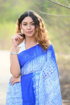 Very Much Indian Pure Matka Silk Handloom Jamdhani with Shibori Tie & Dye (with Silk Mark) - Cerulean Blue