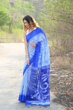 Very Much Indian Pure Matka Silk Handloom Jamdhani with Shibori Tie & Dye (with Silk Mark) - Cerulean Blue