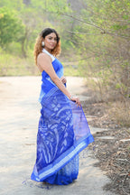 Very Much Indian Pure Matka Silk Handloom Jamdhani with Shibori Tie & Dye (with Silk Mark) - Cerulean Blue