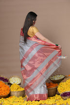 Very Much Indian Rajsi - Handloom Ari Checks Cotton Silk Saree with Golden Border in Grey