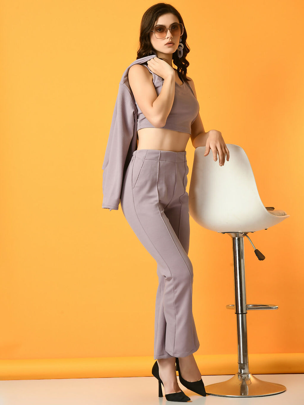 Myshka Women's Lavender Solid Top With Trousers