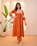 The52 Women's Beautiful Viscose Rayon Fabric Thread Work Flared Kurta Pant Set - Distacart