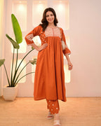 The52 Women's Beautiful Viscose Rayon Fabric Thread Work Flared Kurta Pant Set - Distacart