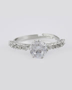 VOJ white CZ-detail Stainless Steel Cubic Zirconia Silver Plated Adjustable Finger Ring