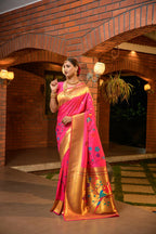 Jyoti Fashion Women's Baby Pink Paithani Silk Zari Woven Saree with Blouse
