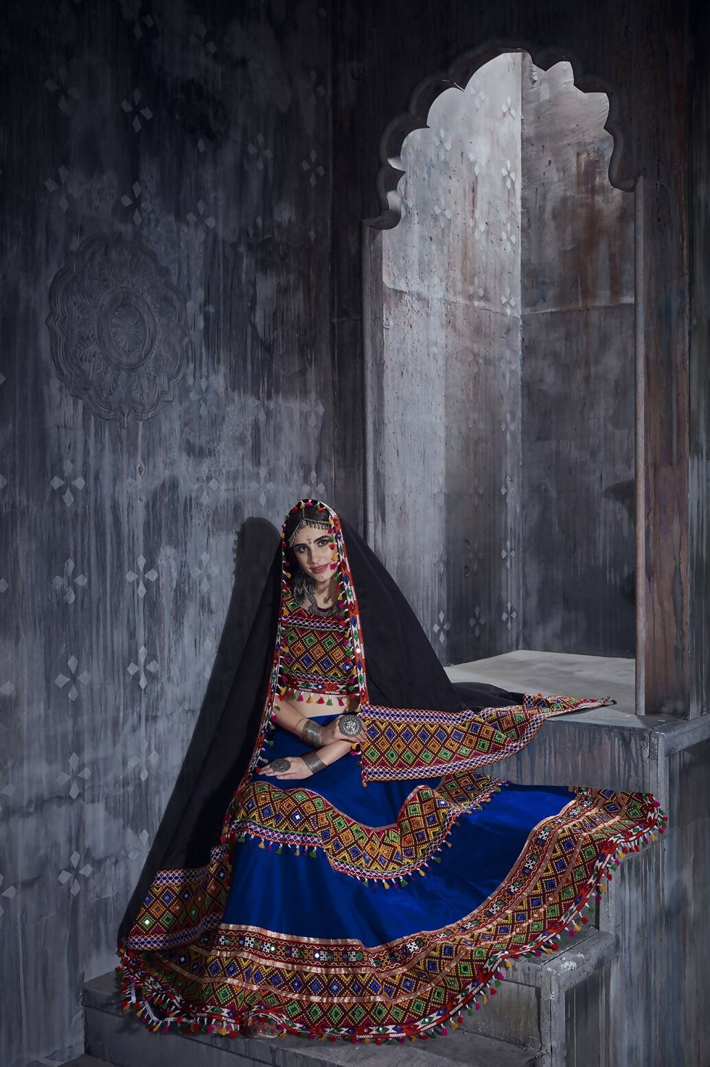 AI Fashion Blue Art Silk Designer Navratri Lehenga Choli Collection