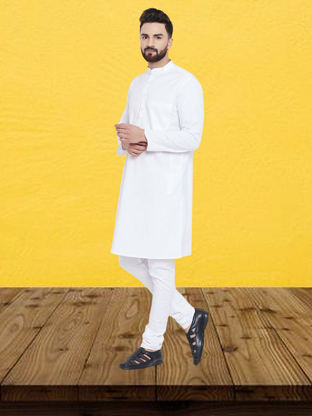 Even Apparels Men's Pure Cotton Self Design White Kurta