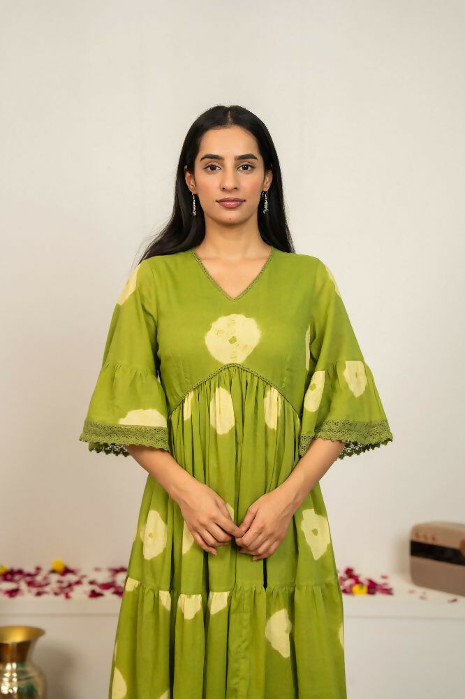 Joban Fashion Green Tie & Dye Cotton Dress - Distacart