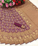 DEIANA'S Beautiful Designer Golden zari Soft Lichi Silk Saree - Wine