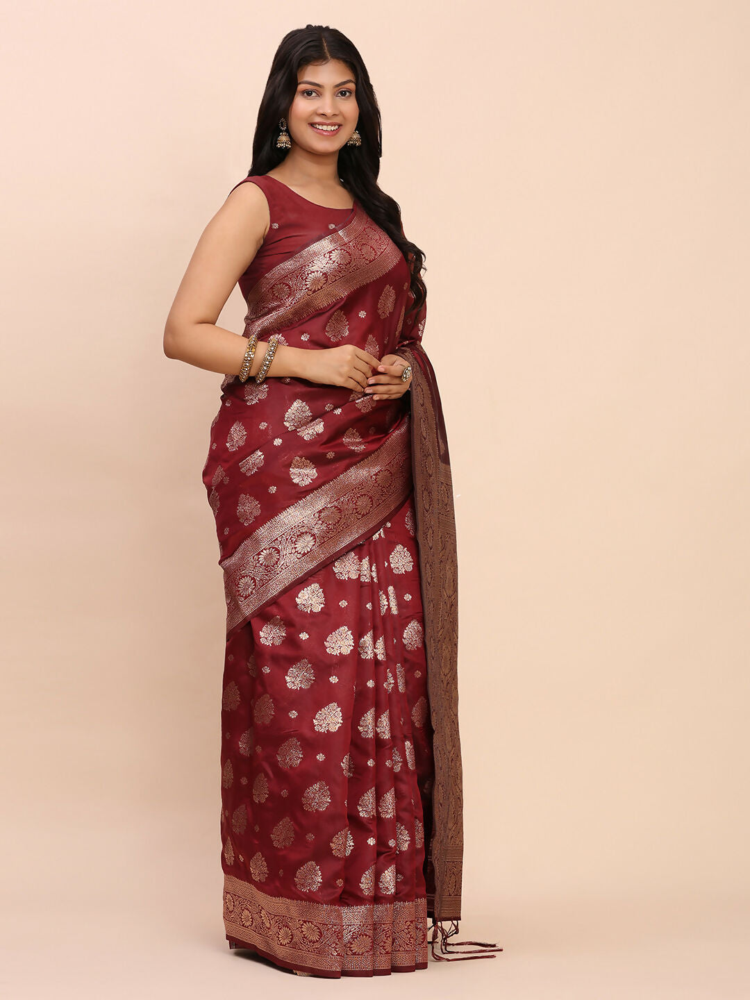 Shree Shyam Fashion Banarasi Silk Maroon Saree - Distacart