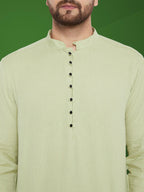 Even Apparels Men's Solid Green Linen Kurta