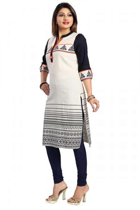 Snehal Creations Curiously Contemporary Cream Cotton Tunic With Print Design