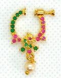 Pink & Green Peacock Bridal Nose Ring For Wedding