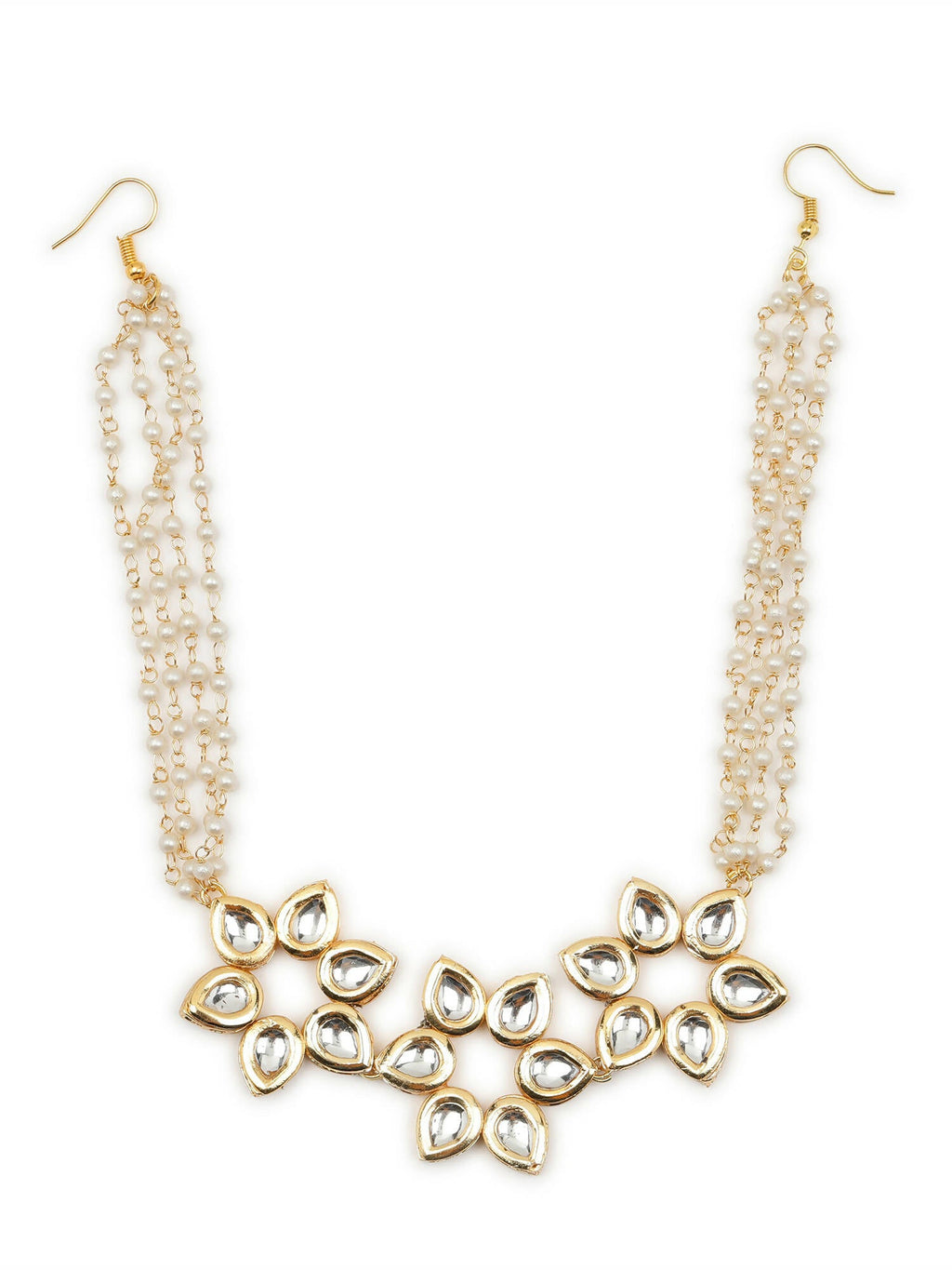 Gold-Plated White Kundan-Studded Pearl Beaded Hair Band - Ruby Raang - Distacart