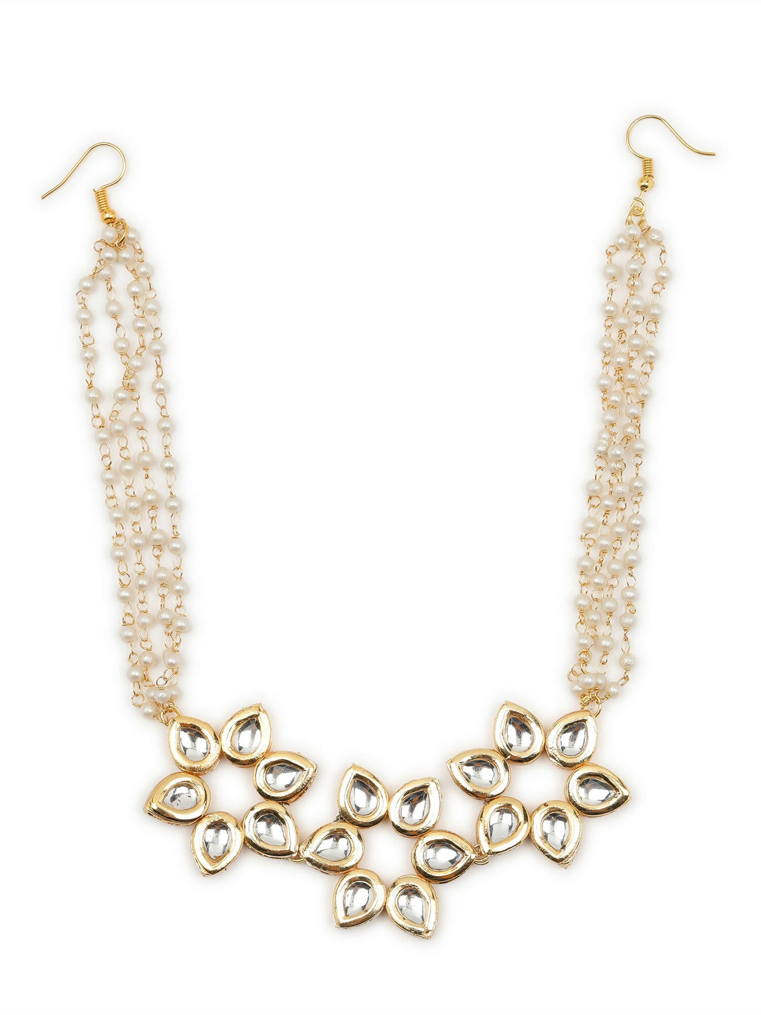 Gold-Plated White Kundan-Studded Pearl Beaded Hair Band - Ruby Raang - Distacart