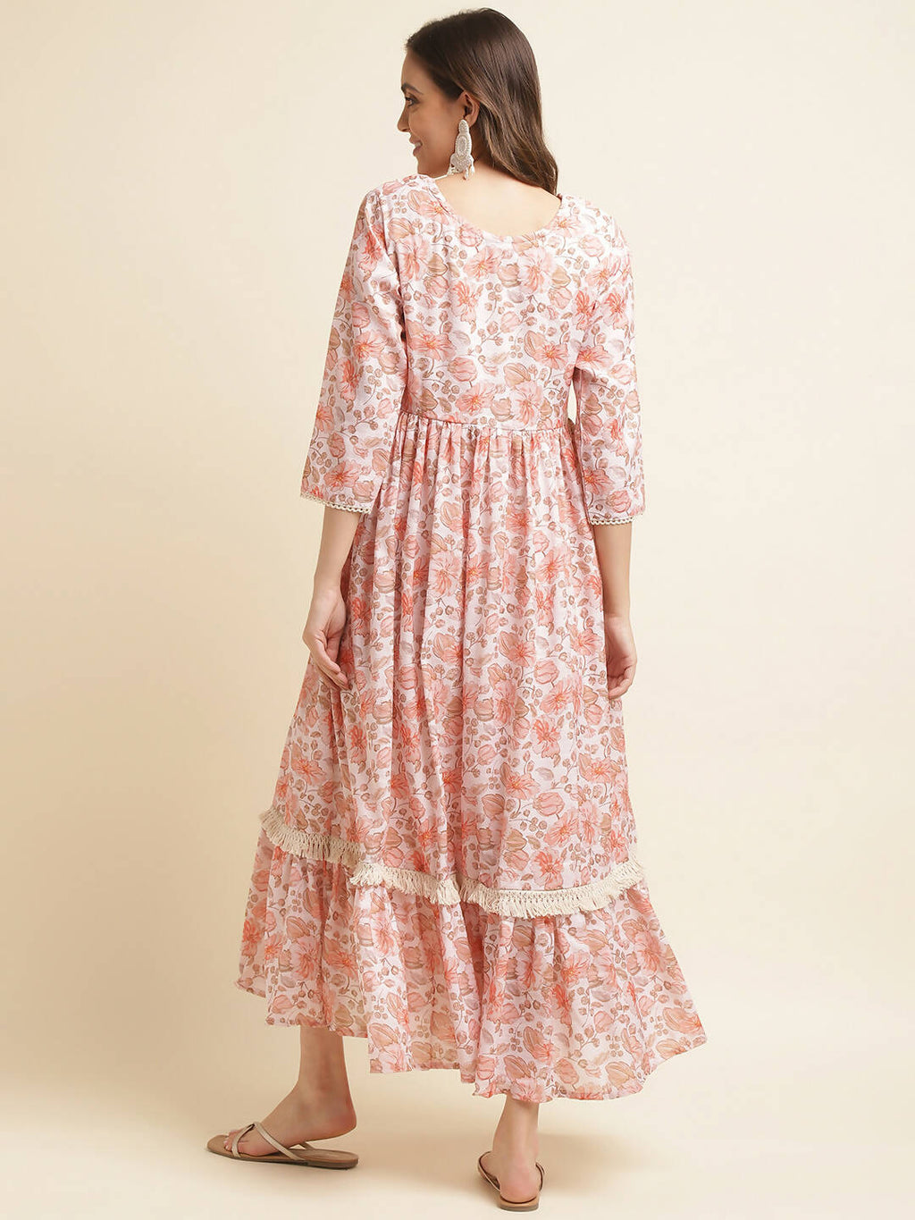 Orange Linen Floral Printed Fit & Flare Dress - Yukti - Distacart