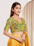 Joban Fashion Mehendi Green Viscose Rayon Padded Blouse With V Neck Elbow Sleeves - Distacart