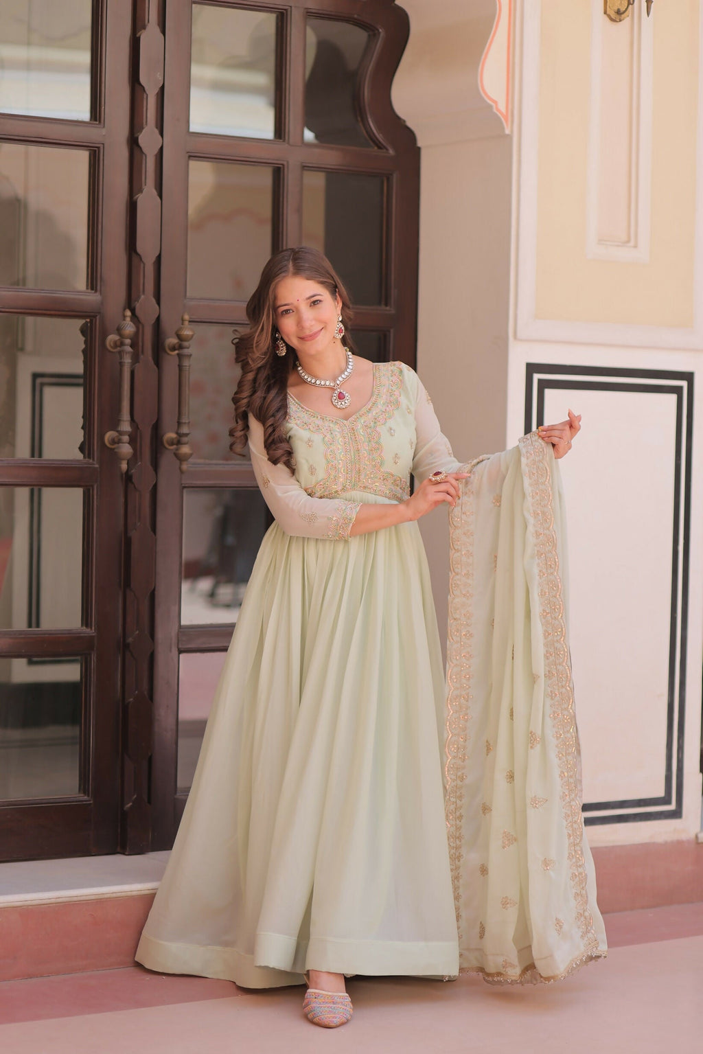 Joban Fashion Pista Georgette Sequence Embroidery Work Kurta Set - Distacart