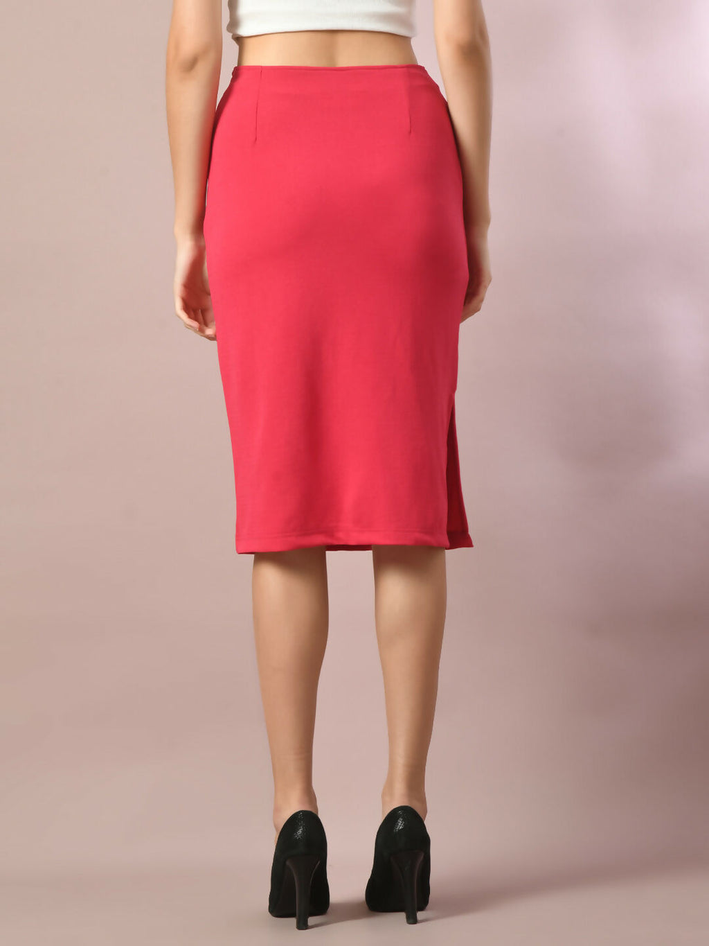 Myshka Women's Pink Solid Knee Length Party Embellished Skirts