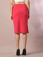 Myshka Women's Pink Solid Knee Length Party Embellished Skirts