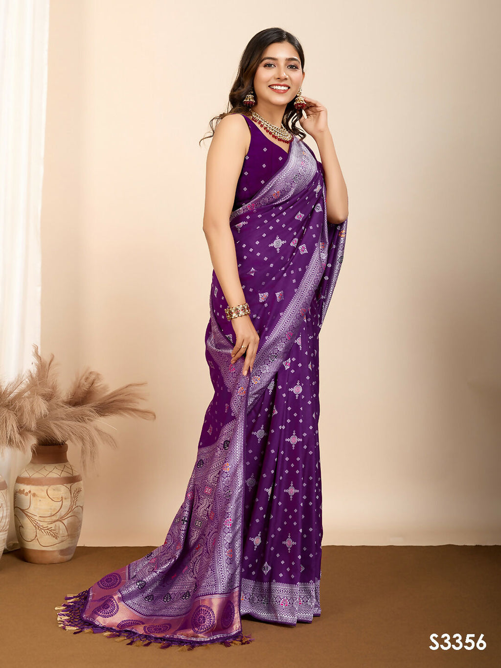Purple Soft Silk Woven Meenakari Designer Saree - Vedanti