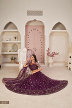 Eilara Women'S Wine Butterfly Net Thread With Zari Sandwich Sequence Embroidered Work Lehenga Choli For Festivals