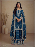 Vastranavya Glamorous Blue Chinon Palazzo Suit With Intricate Sequins Embroidery Work with Dupatta