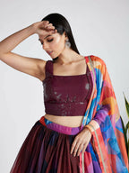 House of Panchhi Multi colour Organza Abstrack design digital print Semi-Stitched Lehenga choli & Dupatta