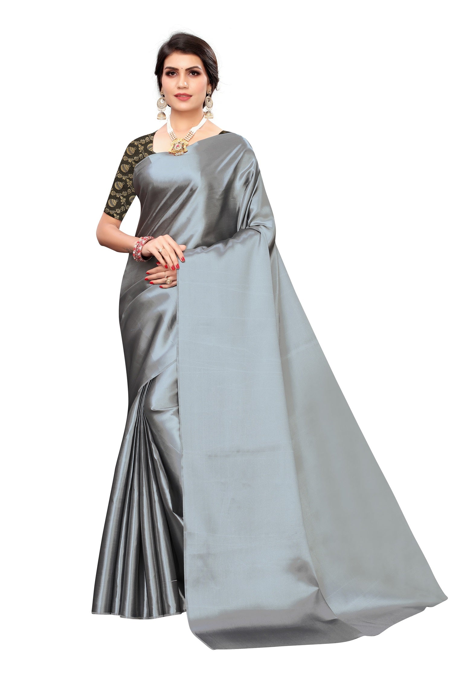 Vamika Satin Plain Grey Bollywood Style Saree