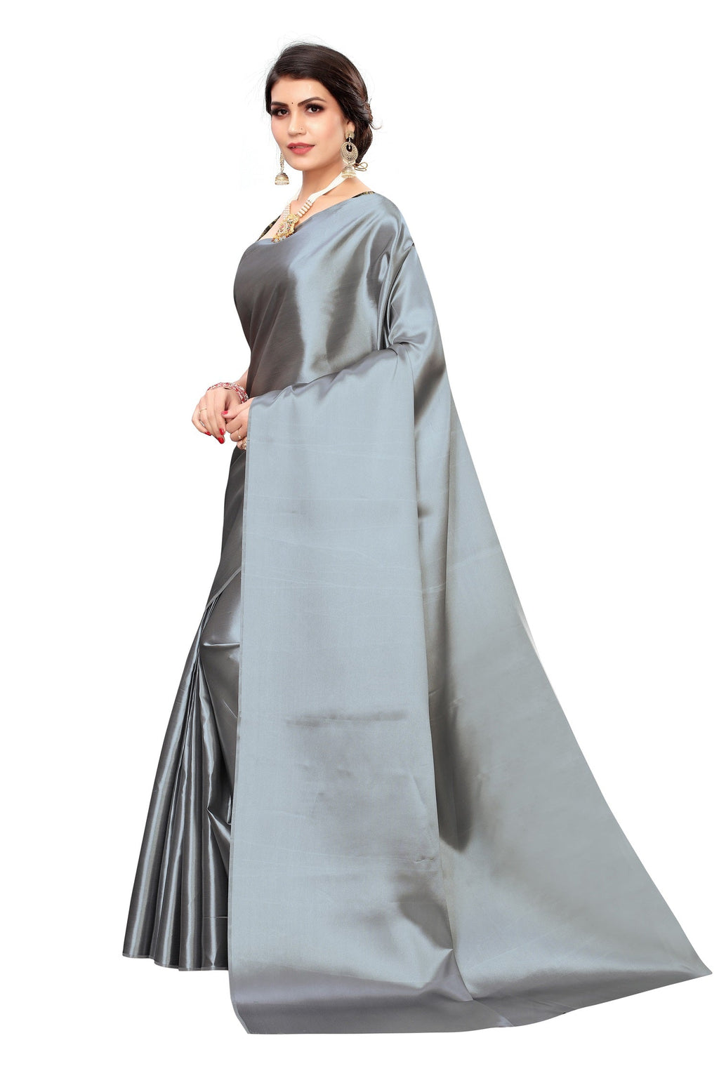 Vamika Satin Plain Grey Bollywood Style Saree