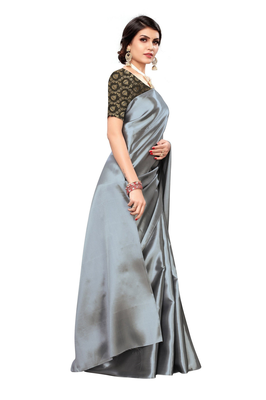 Vamika Satin Plain Grey Bollywood Style Saree